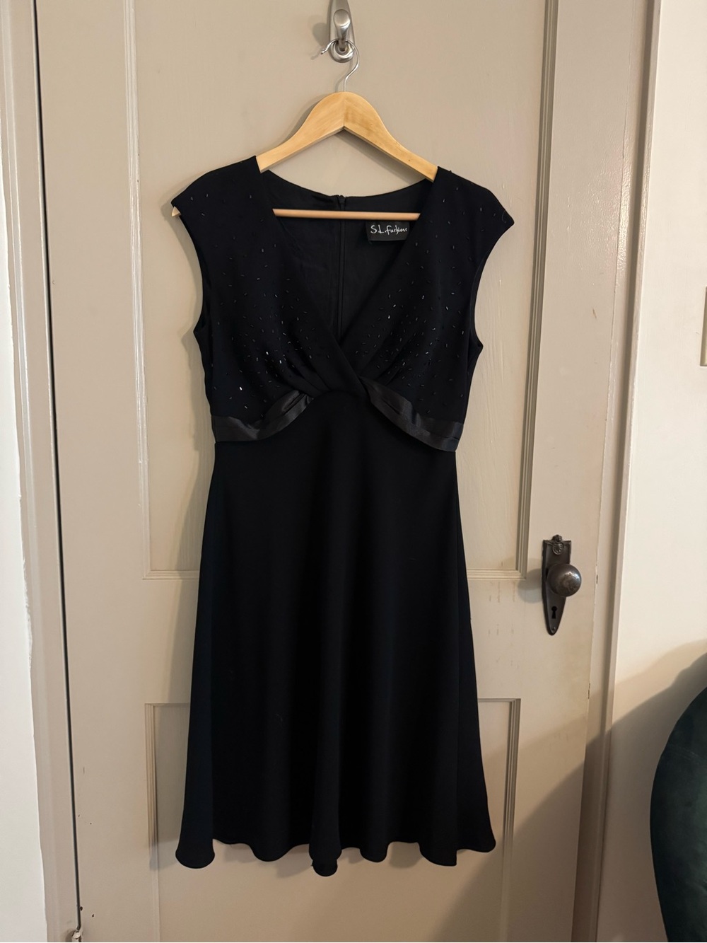 Y2k little black dress with beads S.L. Fashions Black Twisted-Waist
